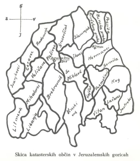 Slika: Skica katasterskih občin v Jeruzalemskih goricah